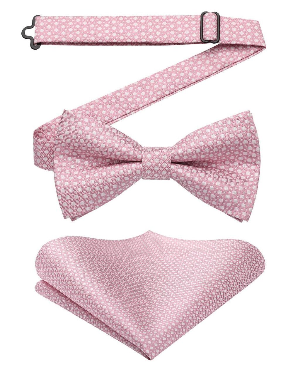 2152 Silk Bow Ties Blush Pink Polka Dot Bow Tie and Pocket Square Set